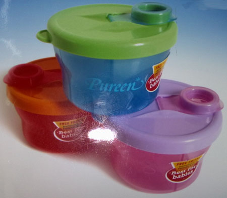 Pureen BPA Free Milk Powder Container in Blue, Red and Purple color