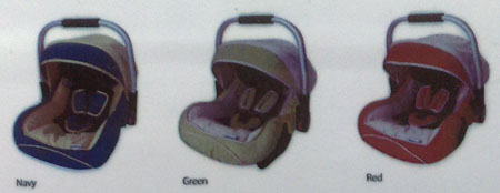 Safe n Sound carina infant carrier car seat in blue, navy, green and red color.